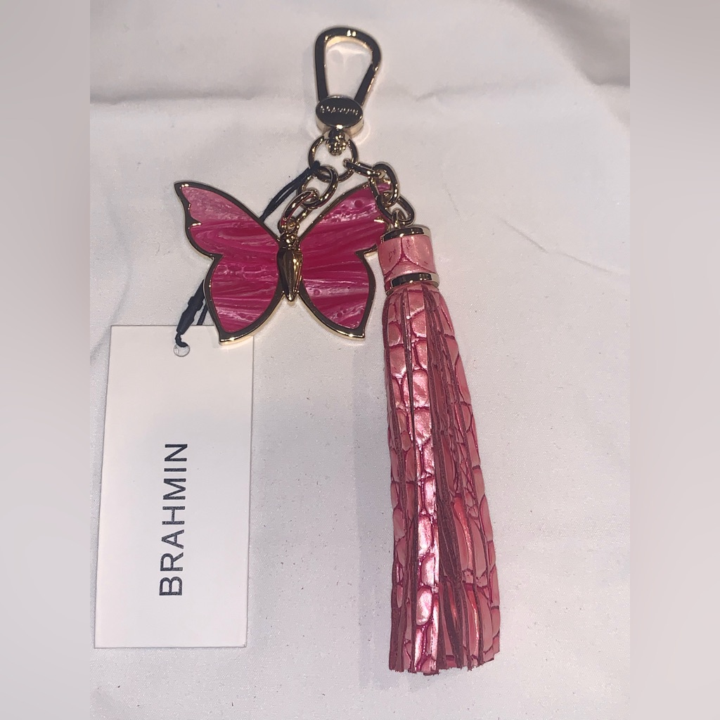 Nwt Brahmin Cupid Ombre Butterfly Pink Leather Tassel Purse Charm Keychain Fob